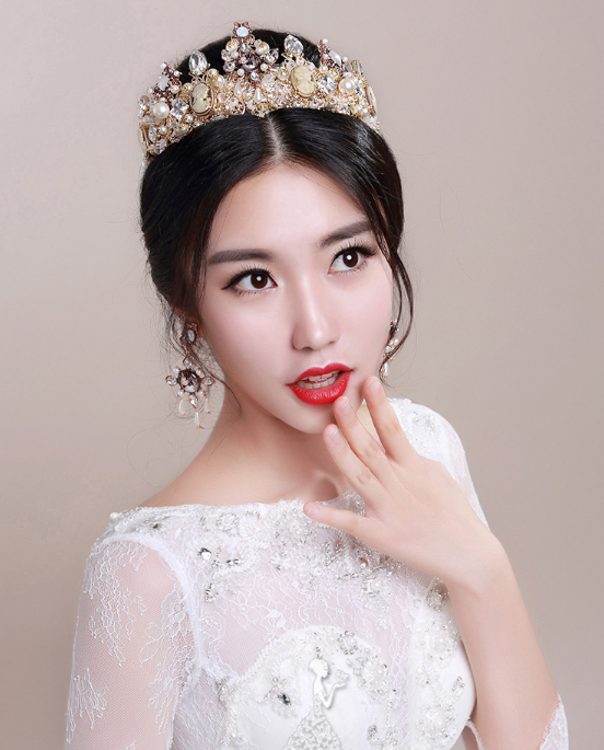 千色新娘头饰王冠静婉之心欧美巴洛克结婚大皇冠女王发饰影楼饰品
