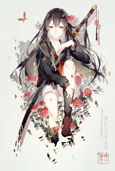 水手服。少女。武士刀