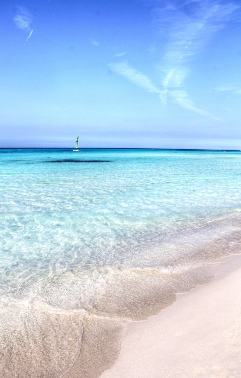 Varadero, Cuba。古巴巴拉德罗，在哈瓦那以东140 公里的地方，它所在的伊卡克斯半岛好似一个伸向蓝色海洋中的狭长鱼钩。巴拉德罗是古巴距离美国最近的地方，从此向北就是佛罗里达海峡。这里是古巴的顶级海滩胜地，平均温度25 ℃的透明的水域，各种色调的蓝色，细软的白色沙滩，使自然美景与现代的舒适生活完美地结合在了一起。
