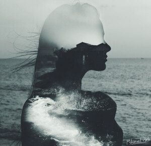 女头 双重曝光 唯美 海 云朵黑白女头 意境 小清新 城市 背影 长头发女头 合成头像 文艺 by 关于想你这件事