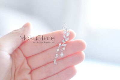 MokuStore●分享●925银针 镀白金镶锆石 藤蔓 耳钉|耳勾[银藤透]