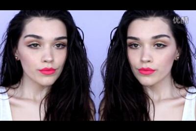 荧光红唇夏日妆容