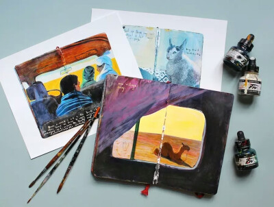 美国女画家Missy Dunaway 用Moleskin素描本记录了她的每段旅程