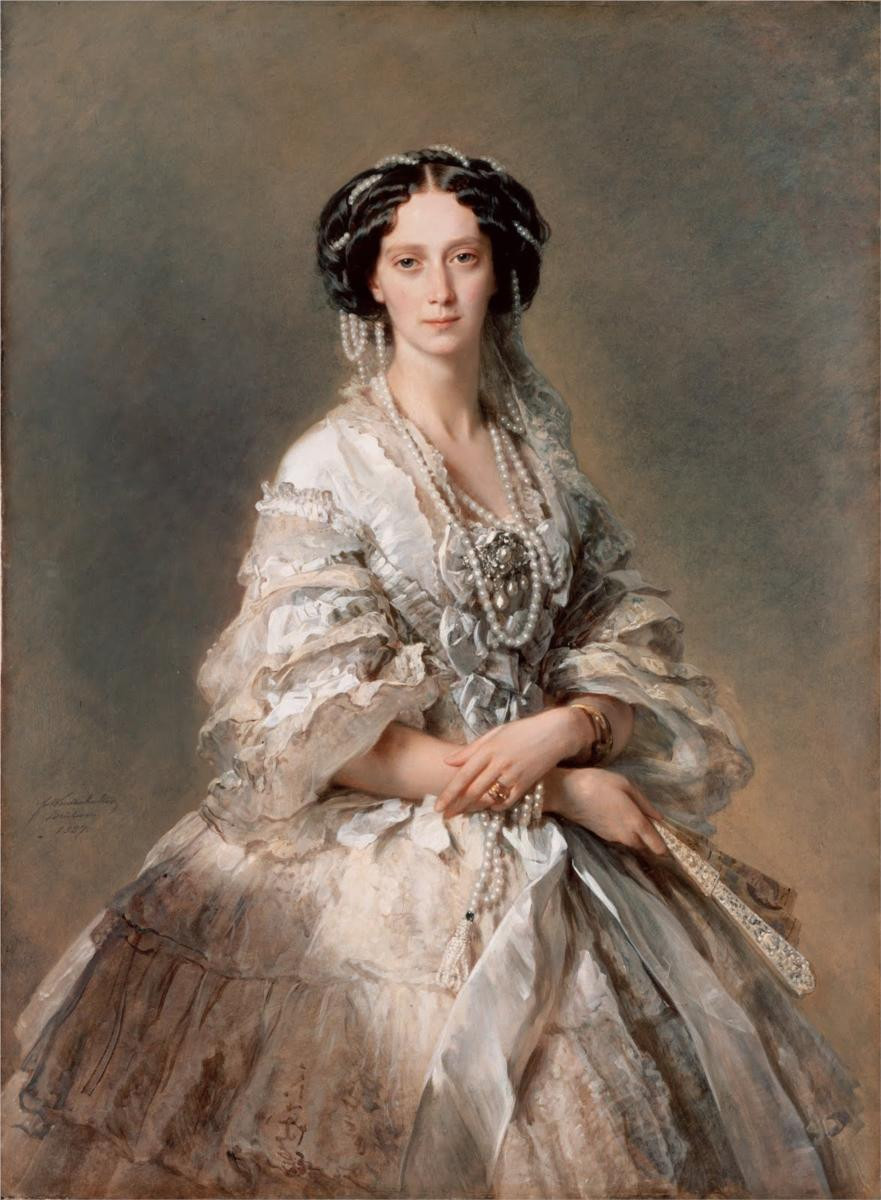 弗朗兹·克萨韦尔·温特哈尔特 Franz Xaver Winterhalter（1805-1873），19世纪中期德国学院艺术派古典主义绘画大师。 1818年，十三岁的温特哈尔特开始研究学习绘画和版画。后到摩纳哥学院学习绘画。十八岁时到慕尼黑寻求发展。在1828年他成为了卡尔斯鲁厄的公爵夫人的绘画大师。 他在德国之外获得成功的机会始于1832年，1833-1834年他到意大利旅行，并很快成为大公国的专职画师。温特哈尔特之后又成为欧洲许多大国的宫廷专职画家，服务于法国国王路易·菲利普，还有英国的维多利亚女王，奥匈帝国和比利时等皇室的宫廷，为国王和皇后画像而著名。