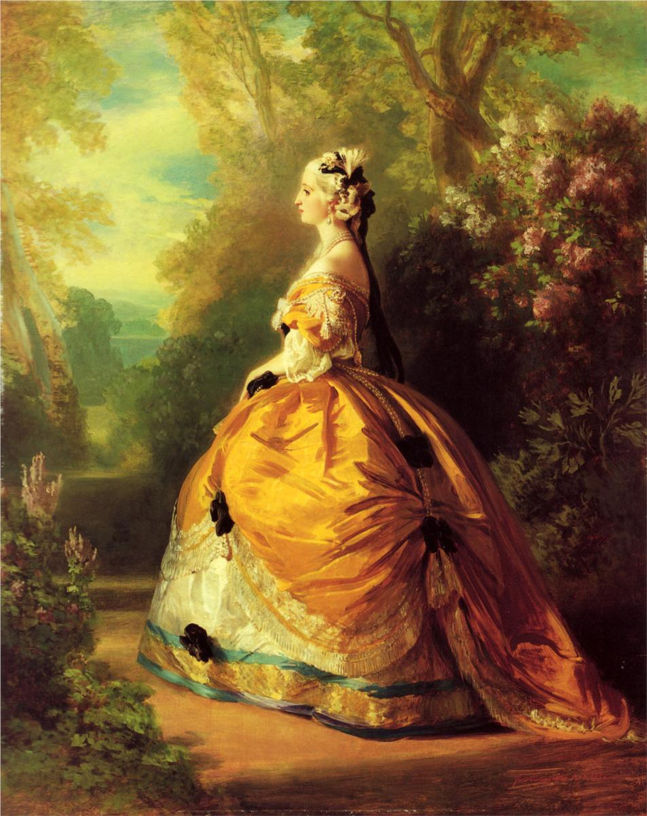 弗朗兹·克萨韦尔·温特哈尔特 Franz Xaver Winterhalter（1805-1873），19世纪中期德国学院艺术派古典主义绘画大师。 1818年，十三岁的温特哈尔特开始研究学习绘画和版画。后到摩纳哥学院学习绘画。十八岁时到慕尼黑寻求发展。在1828年他成为了卡尔斯鲁厄的公爵夫人的绘画大师。 他在德国之外获得成功的机会始于1832年，1833-1834年他到意大利旅行，并很快成为大公国的专职画师。温特哈尔特之后又成为欧洲许多大国的宫廷专职画家，服务于法国国王路易·菲利普，还有英国的维多利亚女王，奥匈帝国和比利时等皇室的宫廷，为国王和皇后画像而著名。