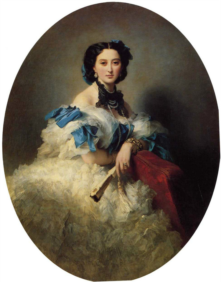 弗朗兹·克萨韦尔·温特哈尔特 Franz Xaver Winterhalter（1805-1873），19世纪中期德国学院艺术派古典主义绘画大师。 1818年，十三岁的温特哈尔特开始研究学习绘画和版画。后到摩纳哥学院学习绘画。十八岁时到慕尼黑寻求发展。在1828年他成为了卡尔斯鲁厄的公爵夫人的绘画大师。 他在德国之外获得成功的机会始于1832年，1833-1834年他到意大利旅行，并很快成为大公国的专职画师。温特哈尔特之后又成为欧洲许多大国的宫廷专职画家，服务于法国国王路易·菲利普，还有英国的维多利亚女王，奥匈帝国和比利时等皇室的宫廷，为国王和皇后画像而著名。