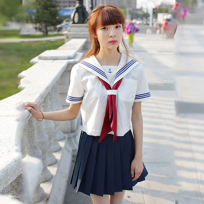 中牌2015 最新日本校服长袖 三本线水手服夏服 上衣锚刺绣水手服