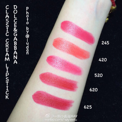 DOLCE&amp;amp;GABBANA CLASSIC CREAM LIPSTICKS 杜嘉班纳经典系列唇膏245/420/520/620/625 试色