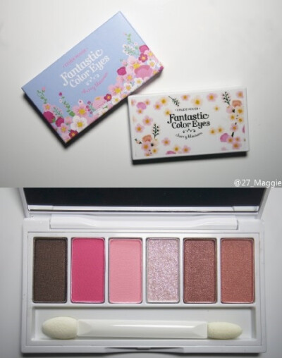 【种草。安利】Etude House爱丽小屋春季新品玫瑰六色眼影，色号cherry blossom。先来个试色，眼影包装就能看出很春季很少女的感觉。配色也是非常适合春天的粉嫩少女风格，粉质不错，显色度一般，手上试色都是重复抹…