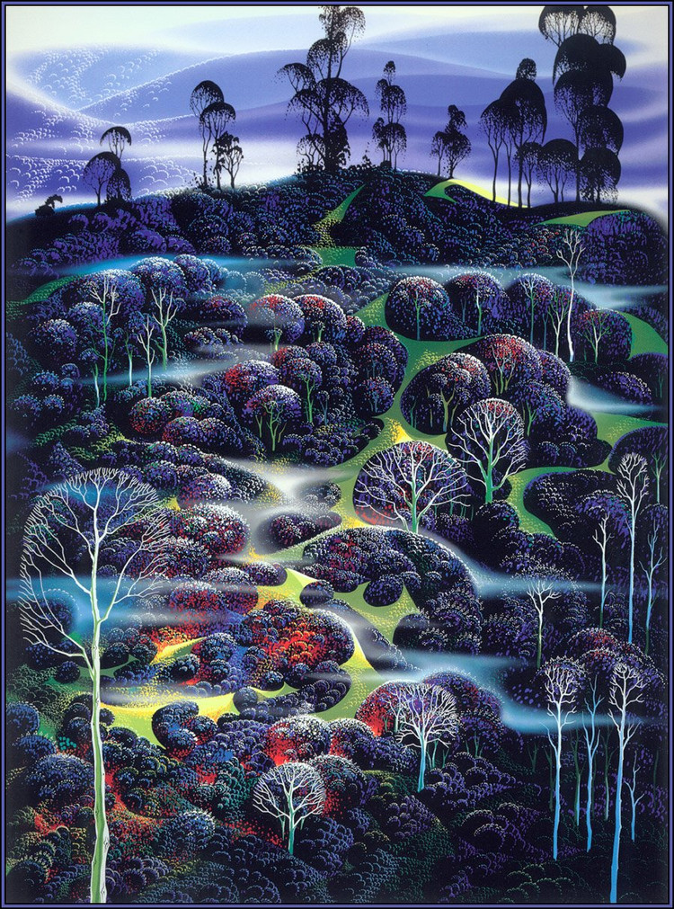 Eyvind Earle（艾温德·厄尔雷），1916年生于美国纽约。 16岁时，父亲让他在每天“读50页书”和“画一幅画”之间做出选择，他选择了画画。21岁时，只身穿越美国，创作了42幅水彩画，记录下了整个旅程。之后举办多次画展，作品都被抢购一空。 1951年，开始为迪斯尼工作，创作背景及调色，参与了《睡美人》等十多部动画作品。