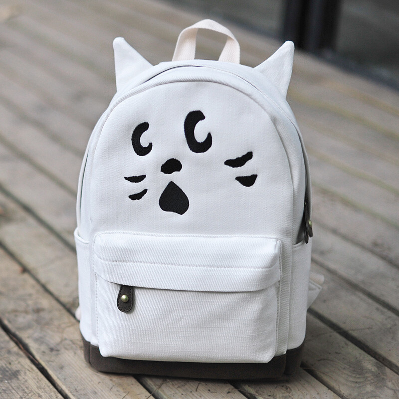 包包帆布双肩包女可爱猫咪高中生书包夏韩版卡通童趣背包