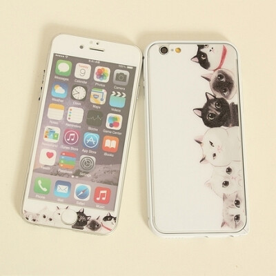 横猫凶咪iphone6彩膜6PLUS钢化彩膜iphone5s全屏钢化膜卡通膜