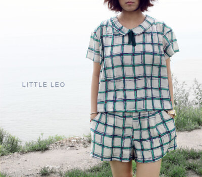 littleleo独立设计师日本进口丝棉格纹蓬松短裤套装 短裤