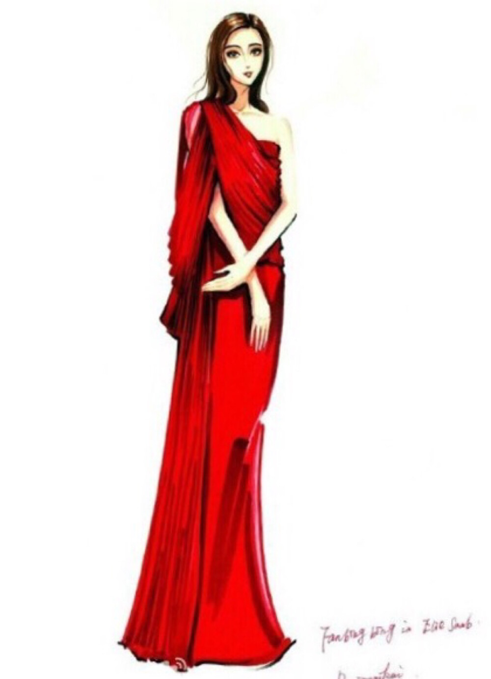 【笔尖时尚】手绘插画 素材 设计稿 手绘婚纱 范冰冰 by：周姝君君Selene