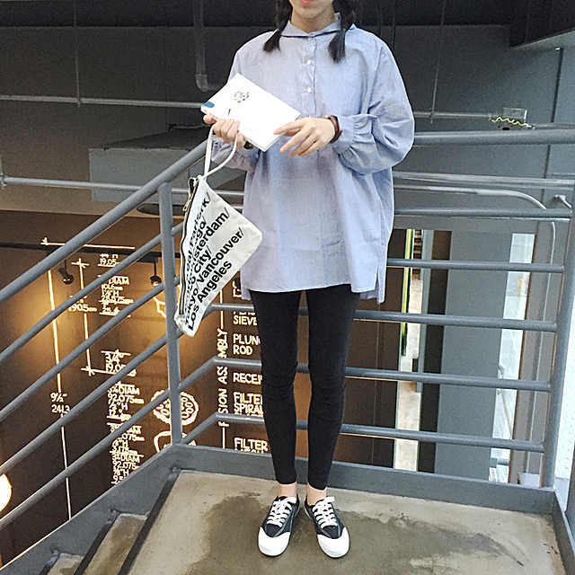 渔不二韩国新款简约百搭休闲宽松纽扣蝙蝠袖衬衫上衣女