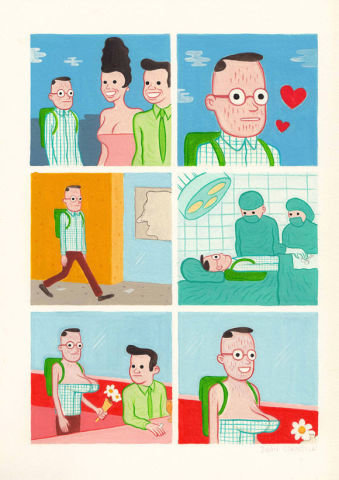 漫画家Joan Cornellá作品，脑洞大开，黑色幽默，神逻辑，二次元，格子漫画，毫无违和感，荒诞，魔性十足。。2009年他的作品还赢得了何塞普·科尔奖。他的漫画以冷峻犀利的笔调，着力体现人性中那些非光明的部分，愚蠢…