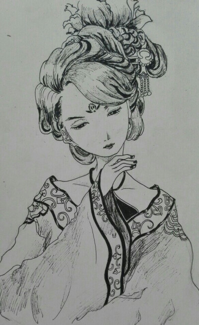 古风 线描 插画