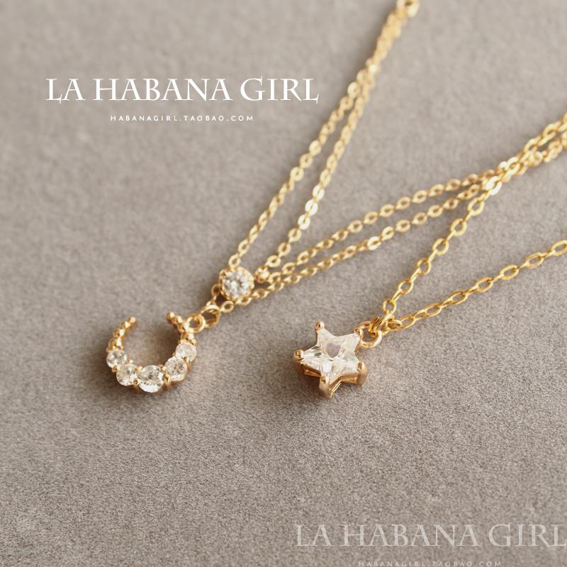 La habana girl&hearts;手作&hearts;独立设计 百搭锆石元素 星月双层锁骨链