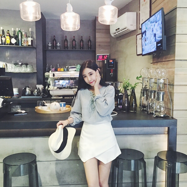 HOTDOG秋装韩国小清新棉麻长袖绑带衬衫女款宽松女式上衣