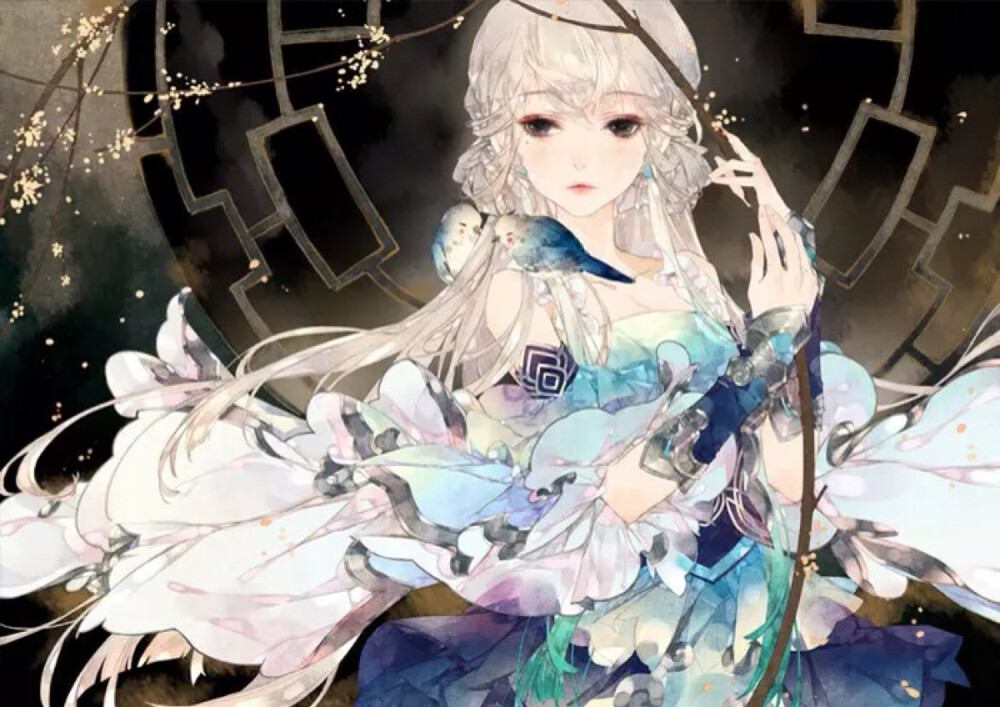 古风唯美水彩少女小清新花二次元高清
