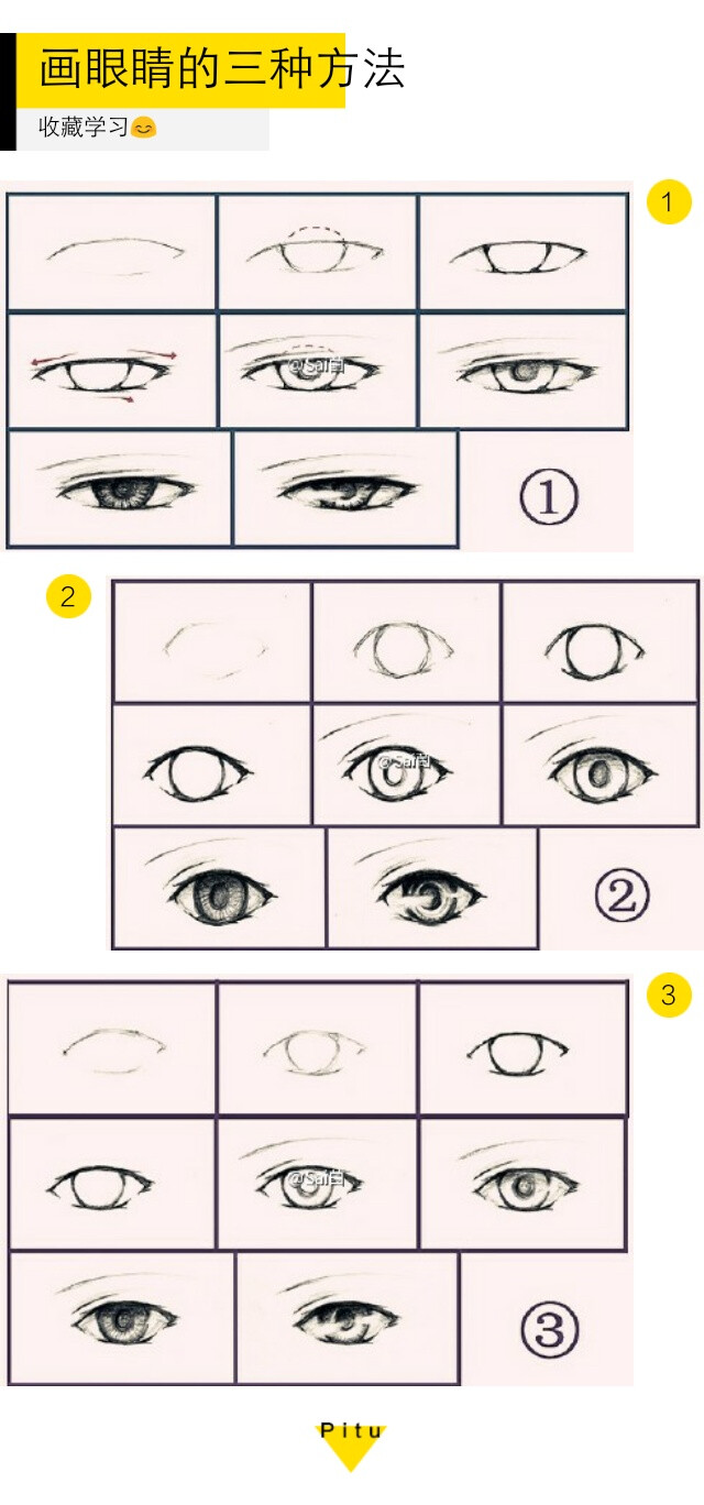 三种方法画眼睛 教程总结，同样的，三种把它总汇成了一张长图，保存收藏妥妥的(ง •̀_•́)ง