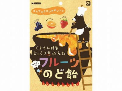 日本进口零食kanro甘乐 黑熊特制3种水果汁蜂蜜润喉糖果 80g