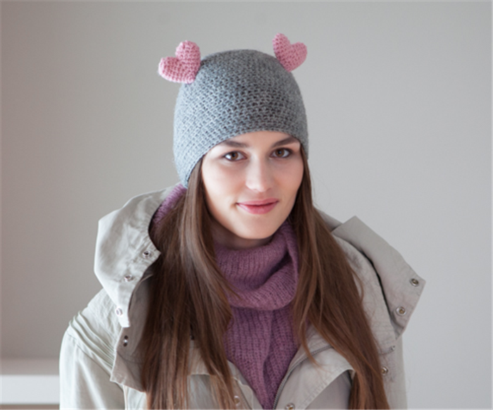 波兰设计师原创Celapiu 爱心女王 粉色心形耳朵灰色帽子 现货