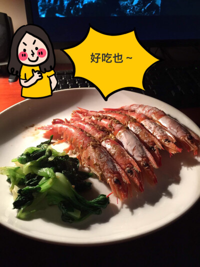 #窝里蹲速食#蒜蓉阿根廷红虾配白菜好吃的说～～也！