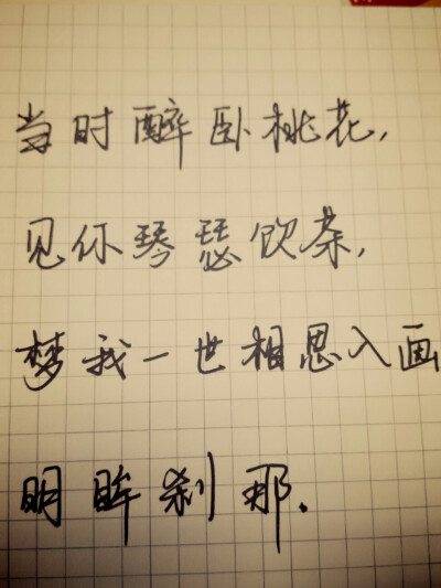 当时醉卧桃花，见你琴瑟饮茶，梦我一世相思入画，明眸刹那。