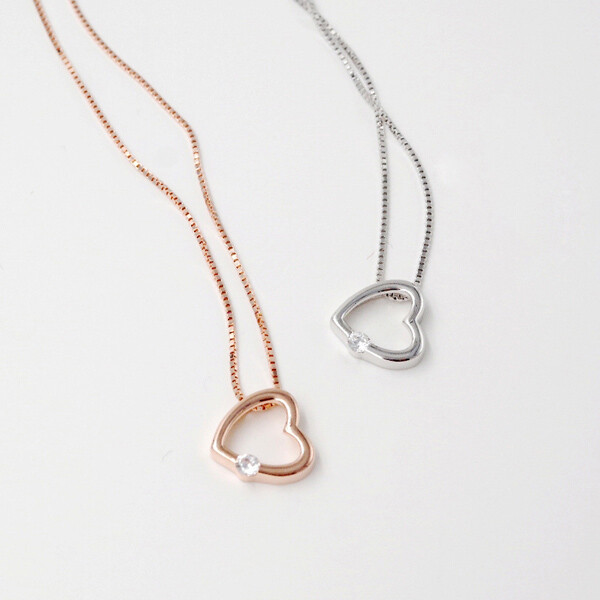 t家心形项链爱心简约银项链玫瑰金锆石锁骨链生日礼物女友