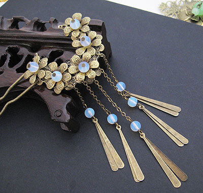 【花宴】蛋白石古典发簪流苏簪子步摇