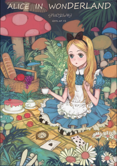 插画 植物 小女孩 蝴蝶 Alice