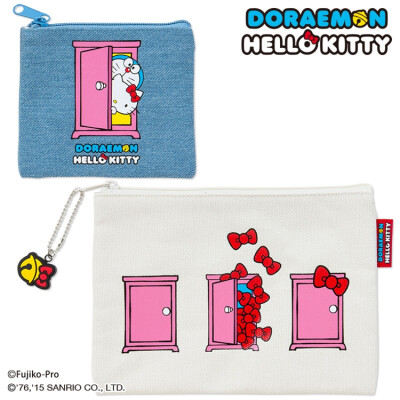 HelloKitty 哆啦A梦 任意门 牛仔 帆布 收纳包2枚入