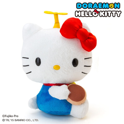 HelloKitty 哆啦A梦 拿着铜锣烧戴着竹蜻蜓的kitty 毛绒公仔