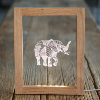 原创设计北欧大象灯夜灯创意生日礼物宜家相框灯实木动物台灯礼品