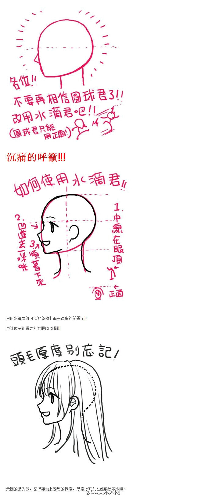 #绘画教程#台湾漫画家陈汉玲关于漫画人物侧面绘制的方法。(ღ♡‿♡ღ)正好侧脸不会画，收藏～(￣▽￣～)~