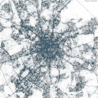 Twitter的世界 将09年以来twitter每条状态发布地址记录，就能得到这样地图。图中每个蓝色点就是一条twitter状态发布地址。可以看出那些地区twitter用户比较活跃，一般经济较发达，人口稠密，网络比较自由地区，颜色…