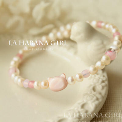 La habana girl&hearts;手作&hearts;萌系剪影猫咪 深海贝壳手工珍珠手镯