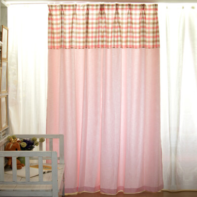 粉红格子拼粉红亚麻绿格子拼绿亚麻 多色 窗帘 成品 卧室
