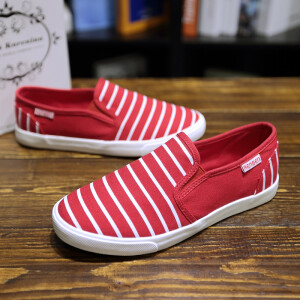 夏季浅口透气条纹帆布鞋平底一脚蹬套脚懒人鞋低帮休闲学生女鞋子
