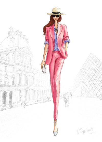 每日一画。 The Pink suit. Fashion Illustration 13 by MaggieAi.