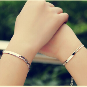 卡琴 爱情时光 925纯银情侣手链 光面 七夕友礼物 免费刻字 