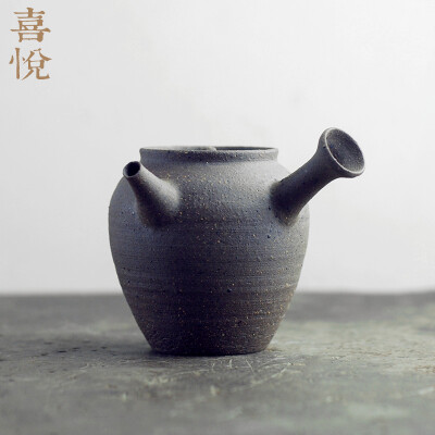 喜悦茶铺 手工茶壶 粗陶侧把壶 日式小品泡茶器 土陶茶具 无由