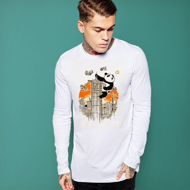 沭朴原创日系韩版秋季长袖T恤情侣装修身圆领小清新城市熊猫印花