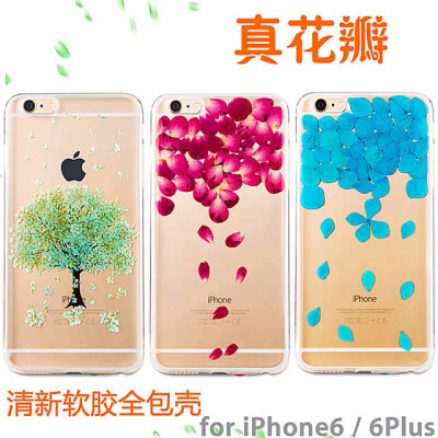 手工定制真花干花永生花朵iphone6 plus苹果6手机壳透明软壳全包