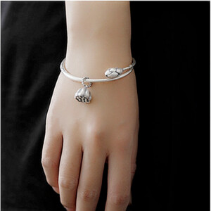 卡琴 莲蓬花朵 990足银纯银手镯泰银复古意境 女友闺蜜礼物 