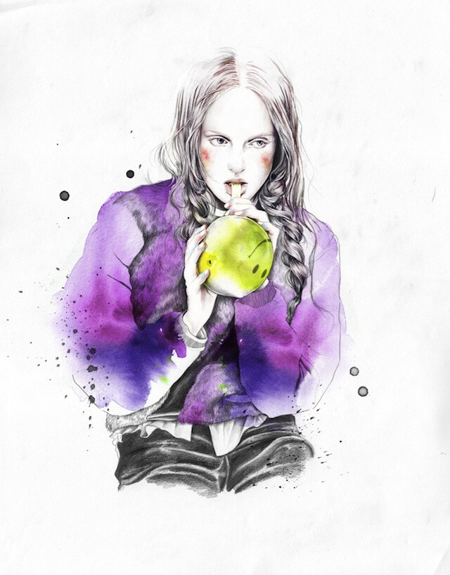 Esra Roise铅笔水彩肖像插画