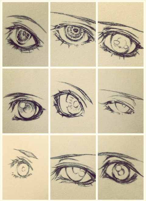 眼睛画法。漫画眼睛。素描。
