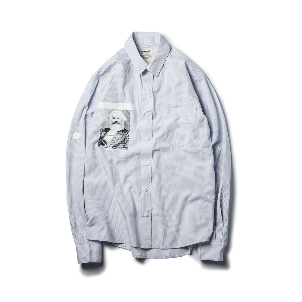 ROARINGWILD 15AW CVCSHIRT . LS 蓝色条纹贴图衬衫