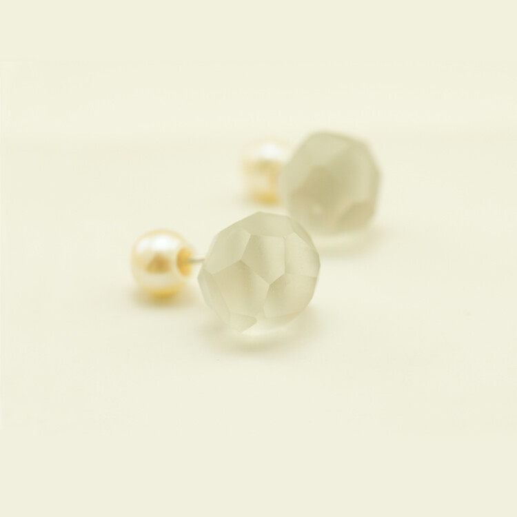 香草天空 烟灰 冰糖琉璃 海外设计师原创 珍珠两用纯银耳环耳钉